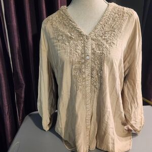Solitaire Tan Embroidered Blouse